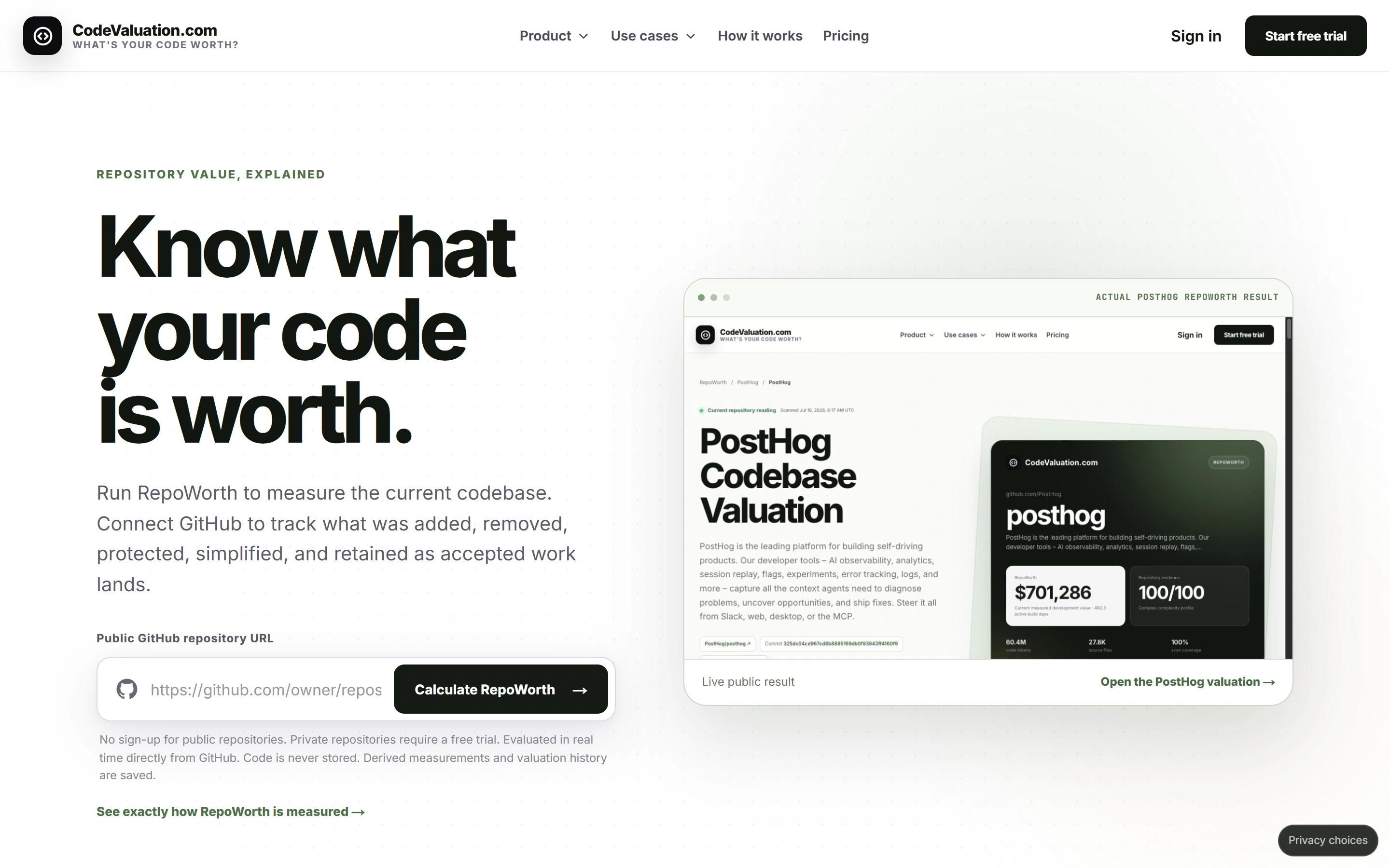CodeValuation public website example