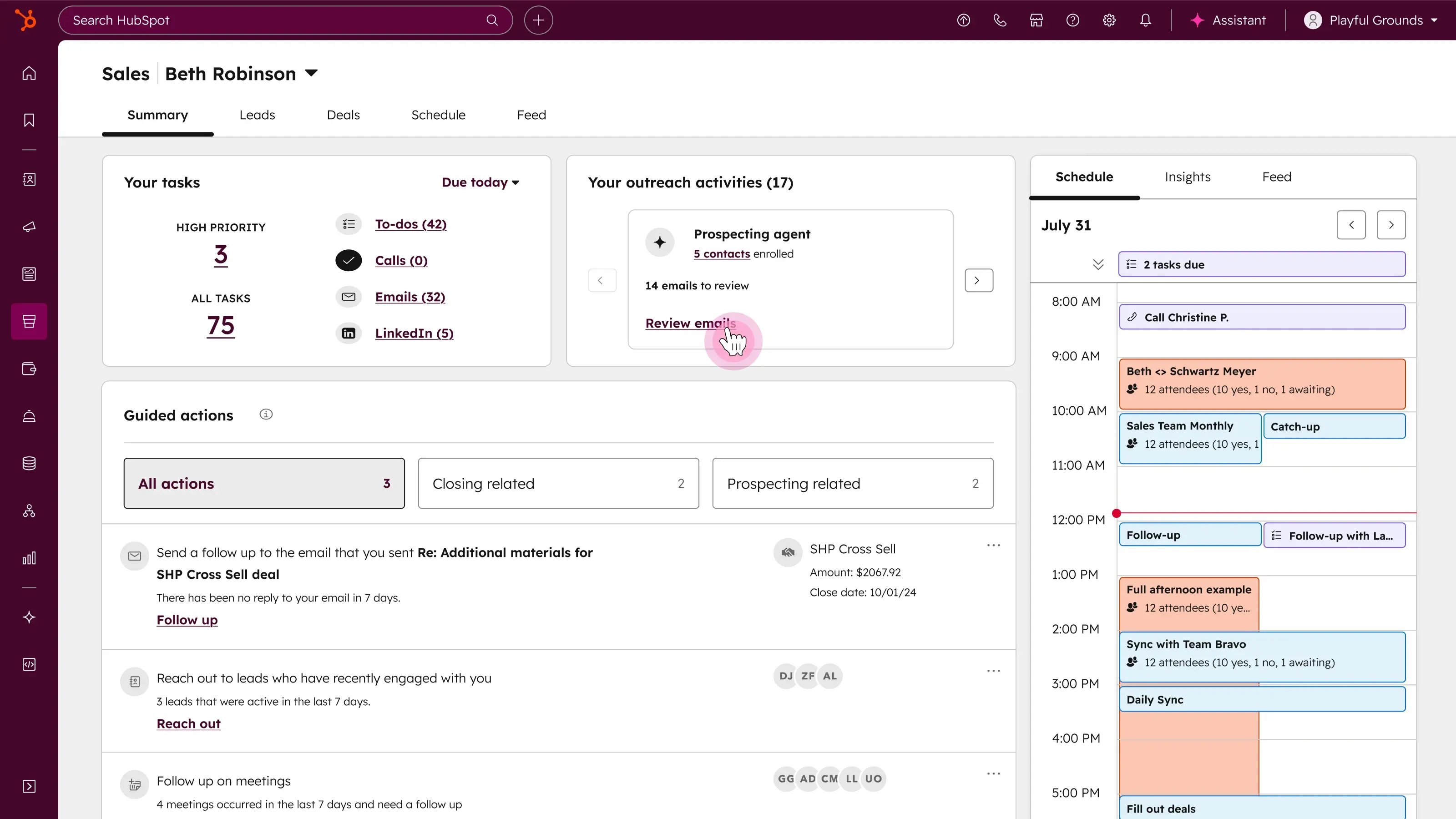 HubSpot Sales Hub public interface example